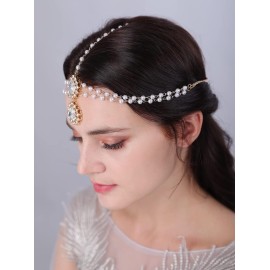 JWICOS Head Chain Bohemian Headband Forehead Headpiece Festival Holloween Costume Bridal Hair Accessories for Women and Girls (Gold)