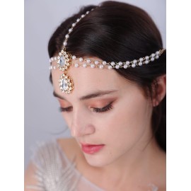 JWICOS Head Chain Bohemian Headband Forehead Headpiece Festival Holloween Costume Bridal Hair Accessories for Women and Girls (Gold)