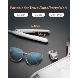 Wavytalk 0.7 Inch Ceramic Mini Hair Straightener - Small Flat Irons for Short Hair, Curls Bangs, Travel Friendly (White)