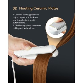 Wavytalk 0.7 Inch Ceramic Mini Hair Straightener - Small Flat Irons for Short Hair, Curls Bangs, Travel Friendly (White)