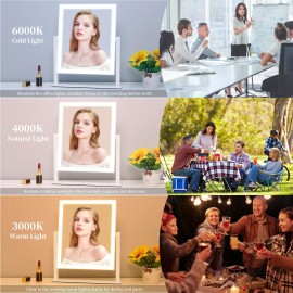 Acoolda Vanity Mirror with Lights, Makeup Mirror with Lights Three Color Lighting Modes, Dimmable Touch Screen, Detachable 10X Magnifying Mirror, 360Free Rotation,White