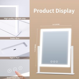 Acoolda Vanity Mirror with Lights, Makeup Mirror with Lights Three Color Lighting Modes, Dimmable Touch Screen, Detachable 10X Magnifying Mirror, 360Free Rotation,White