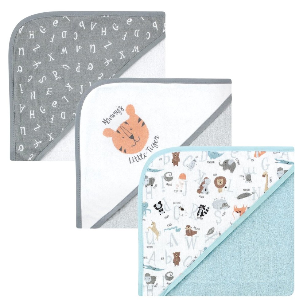 Hudson Baby Unisex Baby Cotton Rich Hooded Towels, Alphabet, One Size