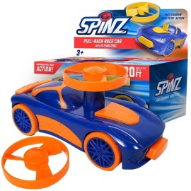 Spinz Race Car with Flying Disc Launcher, Pull Back Bumper Toy Racer, Kids, Boys, Girls Gift, Orange & Blue, Ages 3+