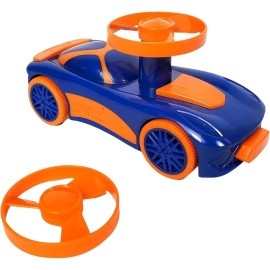 Spinz Race Car with Flying Disc Launcher, Pull Back Bumper Toy Racer, Kids, Boys, Girls Gift, Orange & Blue, Ages 3+