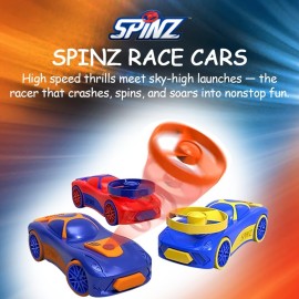 Spinz Race Car with Flying Disc Launcher, Pull Back Bumper Toy Racer, Kids, Boys, Girls Gift, Orange & Blue, Ages 3+