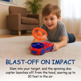 Spinz Race Car with Flying Disc Launcher, Pull Back Bumper Toy Racer, Kids, Boys, Girls Gift, Orange & Blue, Ages 3+