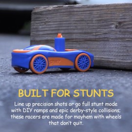 Spinz Race Car with Flying Disc Launcher, Pull Back Bumper Toy Racer, Kids, Boys, Girls Gift, Orange & Blue, Ages 3+