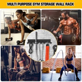 Riuog Gym Equipment Storage Rack,Multi Purpose Wall Mount Home Gym Equipment Storage Rack for Resistance Bands, Jump Ropes, Yoga Mat, Foam Roller, Chains, Barbells Carabiners Included, gift