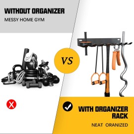 Riuog Gym Equipment Storage Rack,Multi Purpose Wall Mount Home Gym Equipment Storage Rack for Resistance Bands, Jump Ropes, Yoga Mat, Foam Roller, Chains, Barbells Carabiners Included, gift
