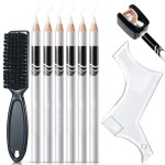 NewBang 8 Piece White Barber Pencil Set - Edge Hairline Razor Trace Pencils for Beard Guide and Shaping with Built-in Sharpener, Brush and Ruler