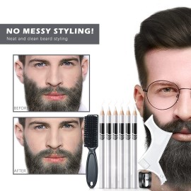 NewBang 8 Piece White Barber Pencil Set - Edge Hairline Razor Trace Pencils for Beard Guide and Shaping with Built-in Sharpener, Brush and Ruler
