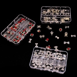 JERCLITY 30 Pieces 3D Luxury Alloy Gold Nail Charms Flat Back Red Nail Rhinestones Gems Jewels Crystal Diamonds for Nails Nail Pearls Diamonds for 3D Nails Art Decoration Accessories