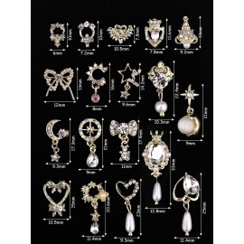 EBANKU 36 Pcs Luxury 3D Shiny Nail Art Charms - Rhinestone Diamonds Metal Jewelry Design Charms Gold Silver Heart Pearl Crystal Gems for Women DIY Beauty EBANKU 36 Pcs Luxury 3D Shiny Nail Art Charms - Rhinestone Diamonds Metal Jewelry Design Charms Gold Silver Heart Pearl Crystal Gems for Women DIY Beauty
