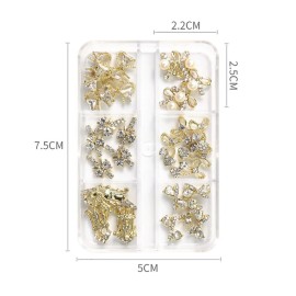 JERCLITY 30 Pieces 3D Luxury Alloy Gold Bow Nail Charms with Glitter Rhinestone Pearl Flat Back Cross Nail Charms Crown Bowknot Nail Charms Studs Nail Jewelry Accessories for Nail Art Decorations