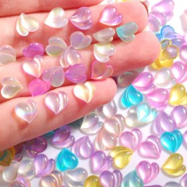 SUKPSY 100 Pcs 3D Mix Color Nail Art Decorations Aurora Glitter Resin Nail Rhinestone Nail Charm for Nail Art Design Accessories (Aurora Color)