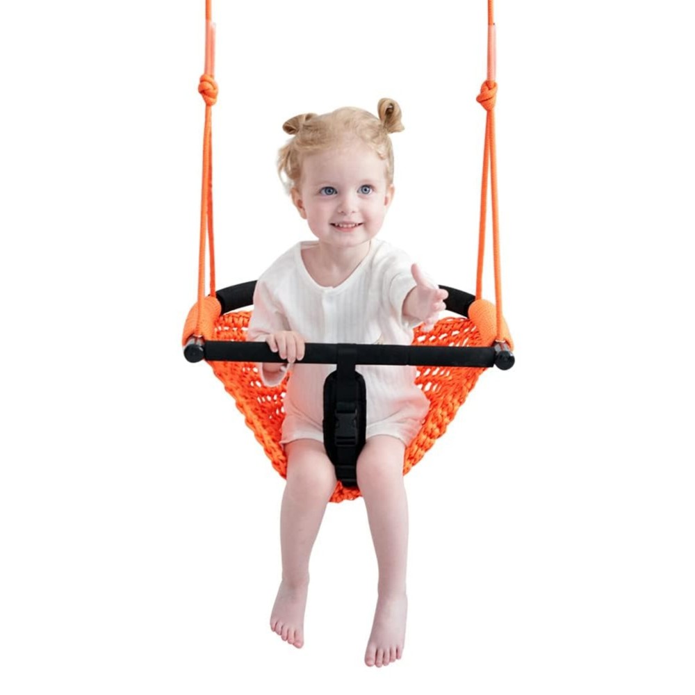 nets Tribe 2 -in- 1 Toddler Swing. Swing Seat for Kids with Adjustable Ropes, for Kids Heavy Duty Rope Play Secure Children Swings Set, for Outdoor Indoor, Backyard. Upgrade Product (Orange)