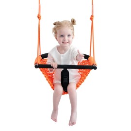 nets Tribe 2 -in- 1 Toddler Swing. Swing Seat for Kids with Adjustable Ropes, for Kids Heavy Duty Rope Play Secure Children Swings Set, for Outdoor Indoor, Backyard. Upgrade Product (Orange)