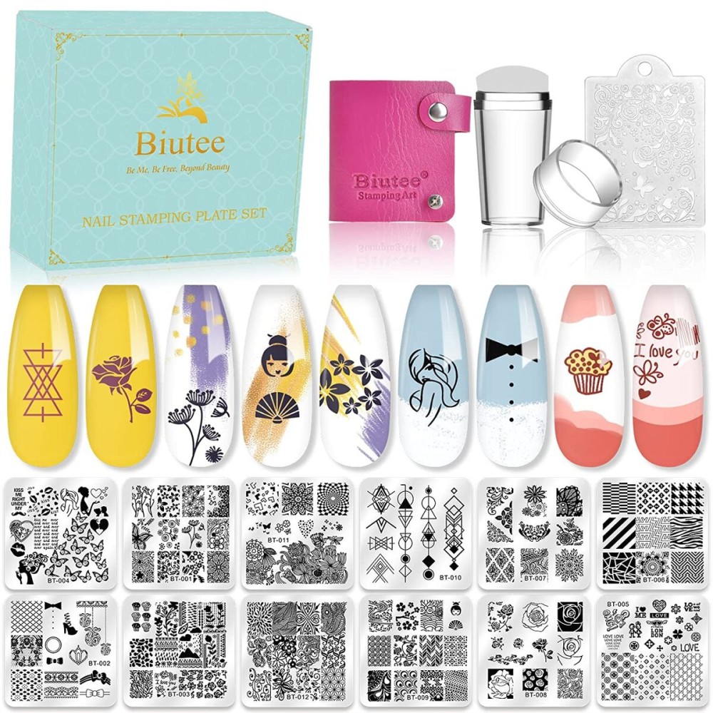 Biutee Nail Stamping Plates Nail Stamping Kit Flower Leaf Geometry Line Butterfly Pattern Nail Stamp Plate with Nail Stamper Scraper Storage Bag Gift Box Nail Stamp Templates for Nail Art Design DIY Biutee Nail Stamping Plates Nail Stamping Kit Flower Leaf Geometry Line Butterfly Pattern Nail Stamp Plate with Nail Stamper Scraper Storage Bag Gift Box Nail Stamp Templates for Nail Art Design DIY
