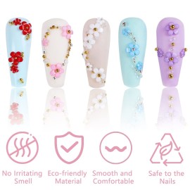 2 Boxes 3D Flower Nail Charms for Acrylic Nails,12 Colors 3D Nail Flowers Rhinestone with Gold Silver Pearl Caviar Beads,Spring Flower Mixed Nail Art Craft Design DIY Nail Decoration for Women Girls