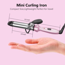 DAN Technology Travel Mini Curling Iron, Dual Voltage Curling Iron up to 450F for Short Hair,Nano - Titanium Barrels & 30s PTC Fast Heating