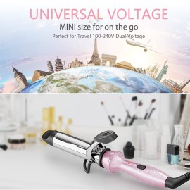 DAN Technology Travel Mini Curling Iron, Dual Voltage Curling Iron up to 450F for Short Hair,Nano - Titanium Barrels & 30s PTC Fast Heating