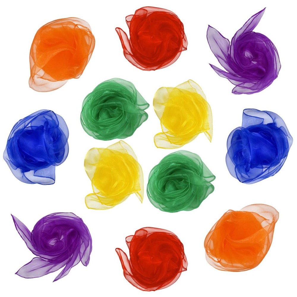 Lolakee Dance Scarves for Kids 12 Pcs Music Scarves Dance Scarf Play Scarves for Children Movement Square Juggling Silk Tricks Scarves Rhythm Band Scarves(6 Colors,24 x 24)