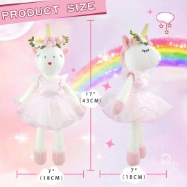 JUSTQUNSEEN Unicorn Stuffed Animals Plush Ballerina Baby Doll, Unicor n Toys for Girl Age 4-6, Stuffed Animals for Girls 4 Year Old Girls Birthday Gift U nicorn Decorations for Girl Toys 4-5(Pink)
