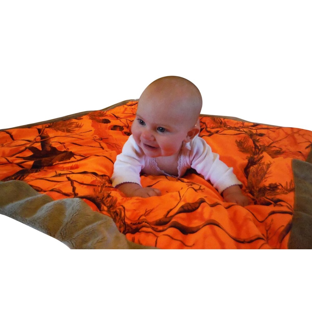 Realtree Blaze Orange Camo Baby Blanket Super Soft Faux Suede Front Microfur Backing 34 x 34 Camo Receiving Blanket