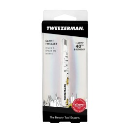 Tweezerman Exclusive 40th Birthday Slant Tweezer - Hair Removal Tweezers, Stainless Steel, Silver