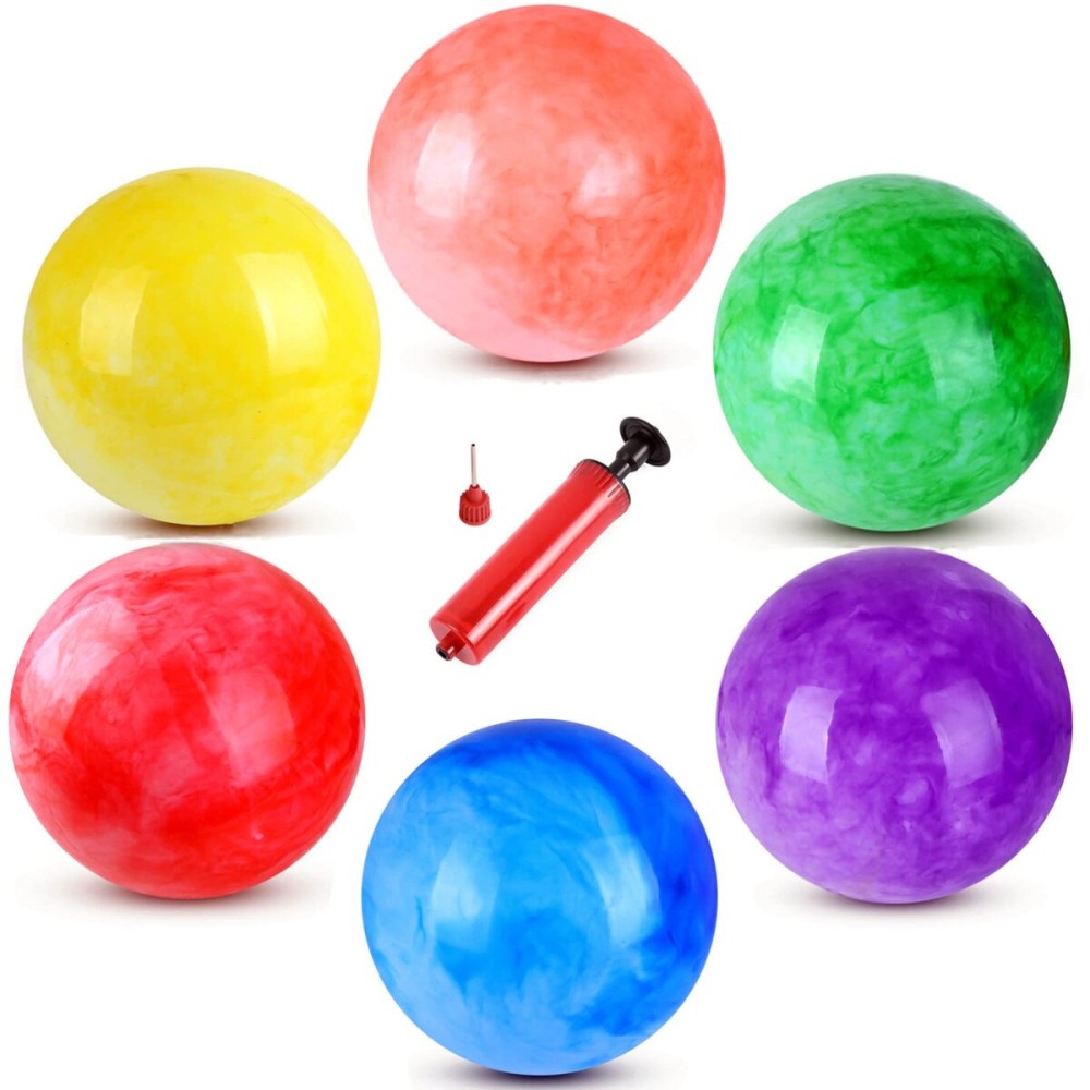 GCQJOQ 6 Pcs Marbleized Bouncy Balls - 9 Inch Inflatable Sensory Kick Balls for Beach, School, Playground, Indoor/Outdoor Play