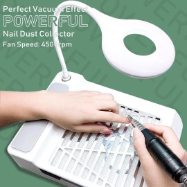 BQAN Nail Dust Collector for Nails Salon, 60w Extractor Vacuum Dust Collector Powerful Nail Fan, with 1pcs Nail dust Brush, Hand Cushion, and Lamp