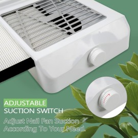 BQAN Nail Dust Collector for Nails Salon, 60w Extractor Vacuum Dust Collector Powerful Nail Fan, with 1pcs Nail dust Brush, Hand Cushion, and Lamp