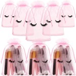 Reginary 100 Pcs Eyelash Aftercare Bags Eye Lash Print Makeup Bags Empty Beauty Gift Women Drawstring Cosmetic Organza Pouch for Makeup Jewelry Supplies(4 x 6 Inch,Pink Plus Black)