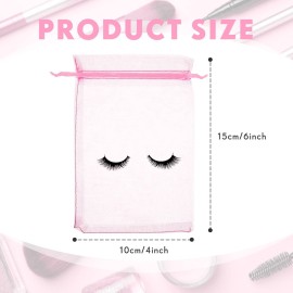 Reginary 100 Pcs Eyelash Aftercare Bags Eye Lash Print Makeup Bags Empty Beauty Gift Women Drawstring Cosmetic Organza Pouch for Makeup Jewelry Supplies(4 x 6 Inch,Pink Plus Black)