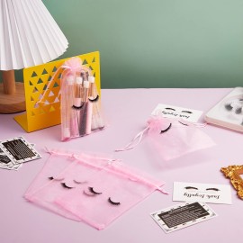 Reginary 100 Pcs Eyelash Aftercare Bags Eye Lash Print Makeup Bags Empty Beauty Gift Women Drawstring Cosmetic Organza Pouch for Makeup Jewelry Supplies(4 x 6 Inch,Pink Plus Black)