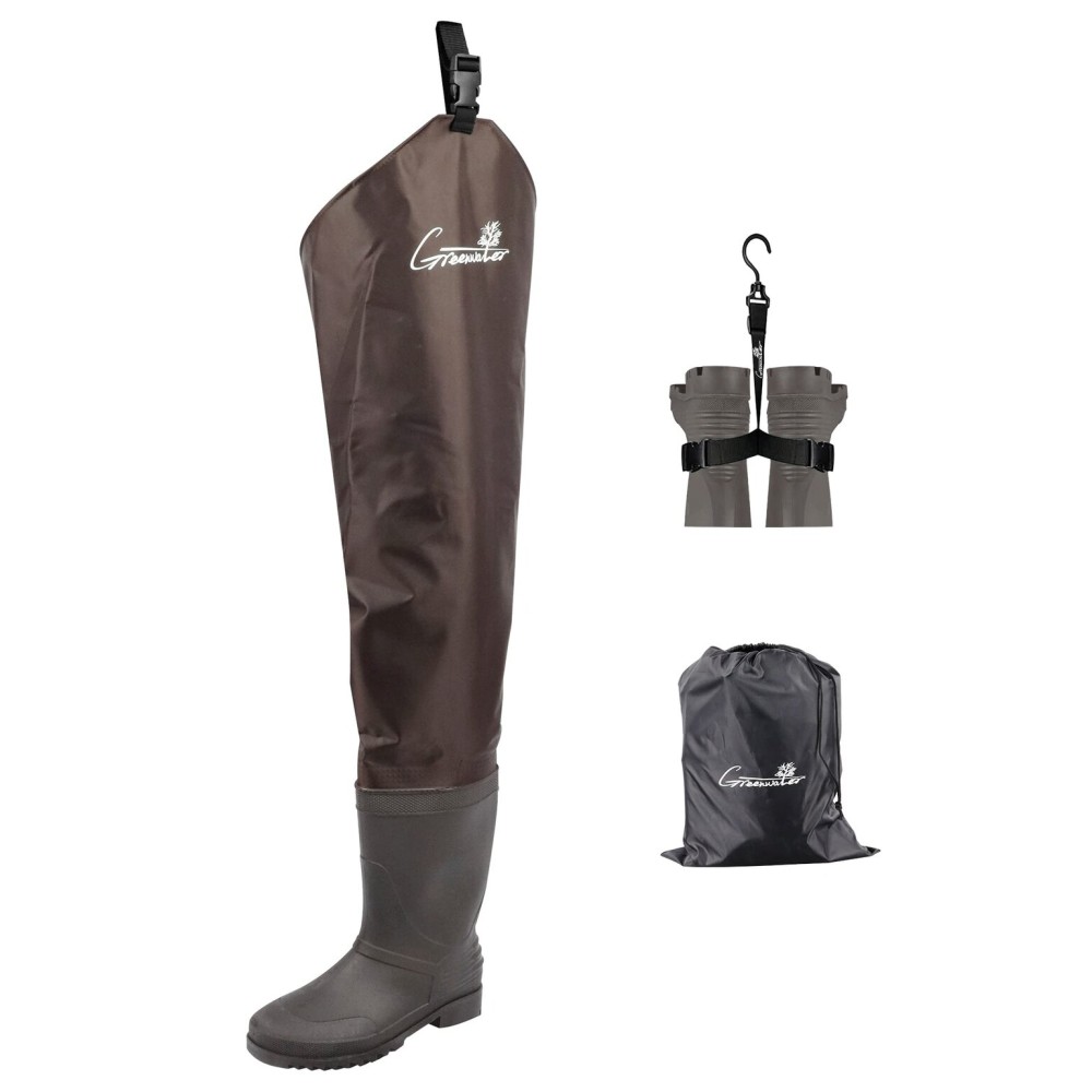 GREENWATER Hip Waders for Men Women with Boots Waterproof,2-Ply PVC/Nylon Adult Bootfoot Hip Waders with Cleated for Fishing & Hunting (Brown, M12)