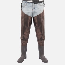 GREENWATER Hip Waders for Men Women with Boots Waterproof,2-Ply PVC/Nylon Adult Bootfoot Hip Waders with Cleated for Fishing & Hunting (Brown, M12)