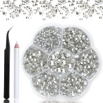 Rhinestones,3150pcs Clear Nail Gems Silver Face Jewels Tooth Eye Gems-Tiny Glass Nail Diamonds Stone Flatback-Small White Crystals Rhinestone for Acrylic Nails-Craft Gems with Wax Pen HINABTRU