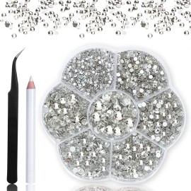 Rhinestones,3150pcs Clear Nail Gems Silver Face Jewels Tooth Eye Gems-Tiny Glass Nail Diamonds Stone Flatback-Small White Crystals Rhinestone for Acrylic Nails-Craft Gems with Wax Pen HINABTRU