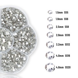 Rhinestones,3150pcs Clear Nail Gems Silver Face Jewels Tooth Eye Gems-Tiny Glass Nail Diamonds Stone Flatback-Small White Crystals Rhinestone for Acrylic Nails-Craft Gems with Wax Pen HINABTRU