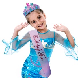 Canitor Mermaid Birthday Tiara, Crown, and Sash - Girl\'s Party Decorations and Favors with Headband