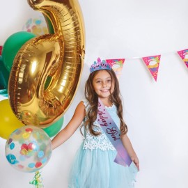 Canitor Mermaid Birthday Tiara, Crown, and Sash - Girl\'s Party Decorations and Favors with Headband