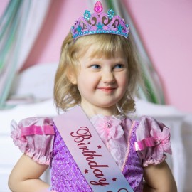 Canitor Mermaid Birthday Tiara, Crown, and Sash - Girl\'s Party Decorations and Favors with Headband