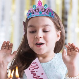 Canitor Mermaid Birthday Tiara, Crown, and Sash - Girl\'s Party Decorations and Favors with Headband