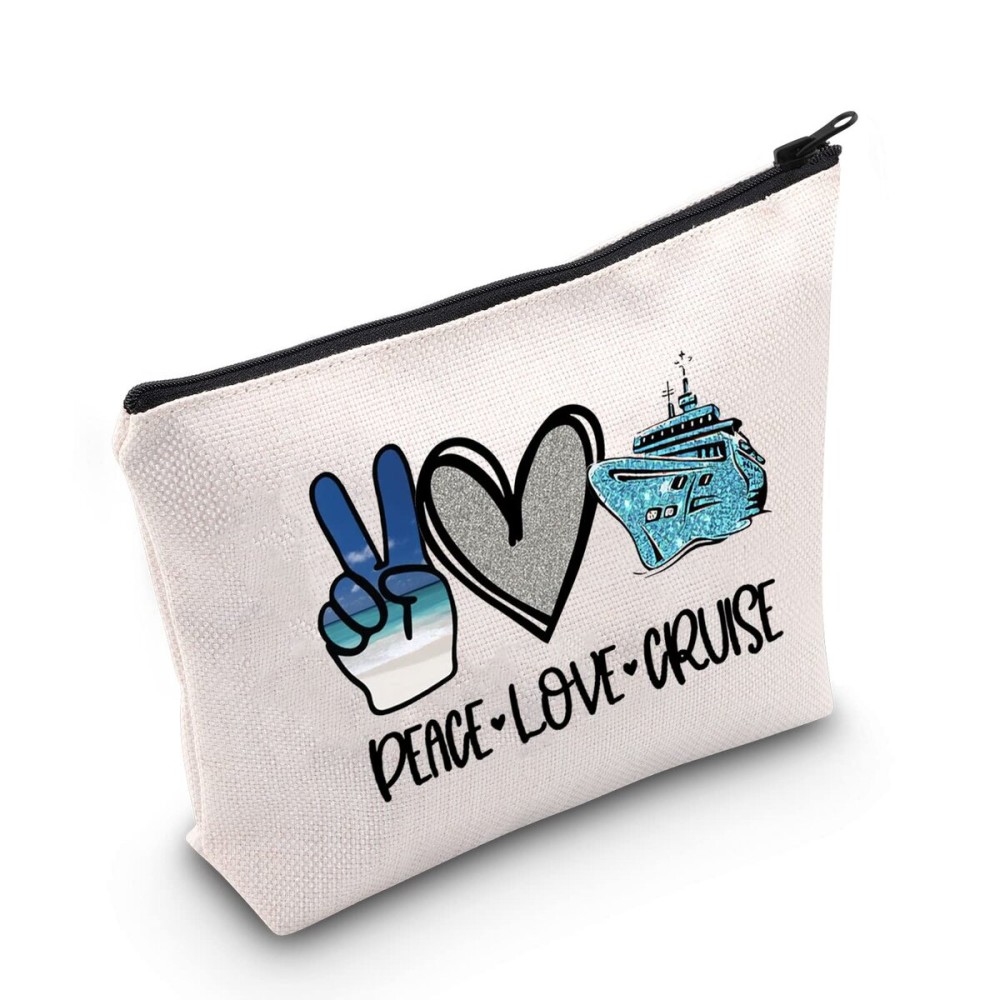 POFULL Cruise Travel Gift Cruise Lover Gift Peace Love Cruise Cosmetic Bag Summer Vacation Gift (PEACE LOVE CRUISE bag)