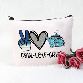 POFULL Cruise Travel Gift Cruise Lover Gift Peace Love Cruise Cosmetic Bag Summer Vacation Gift (PEACE LOVE CRUISE bag)