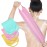 3 Pack Exfoliating Back Scrubber with Handles Exfoliating Washcloth Nylon Extended Length Body Exfoliator Brush Stretchable Pull Strap Back Washer for Shower Long Bath (Pink, Blue, Yellow)