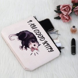 G2TUP Opossum Lover Gift I Am Good Kitty Opossum Makeup Bag Opossum Mom Cosmetic Bag Opossum Whisperer Gift Wildlife Rescue Zipper Travel Pouch (I Am Good Kitty White Bag)