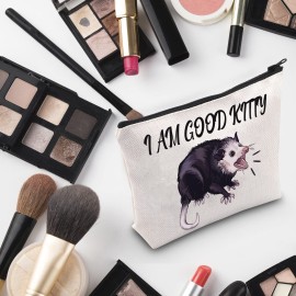 G2TUP Opossum Lover Gift I Am Good Kitty Opossum Makeup Bag Opossum Mom Cosmetic Bag Opossum Whisperer Gift Wildlife Rescue Zipper Travel Pouch (I Am Good Kitty White Bag)
